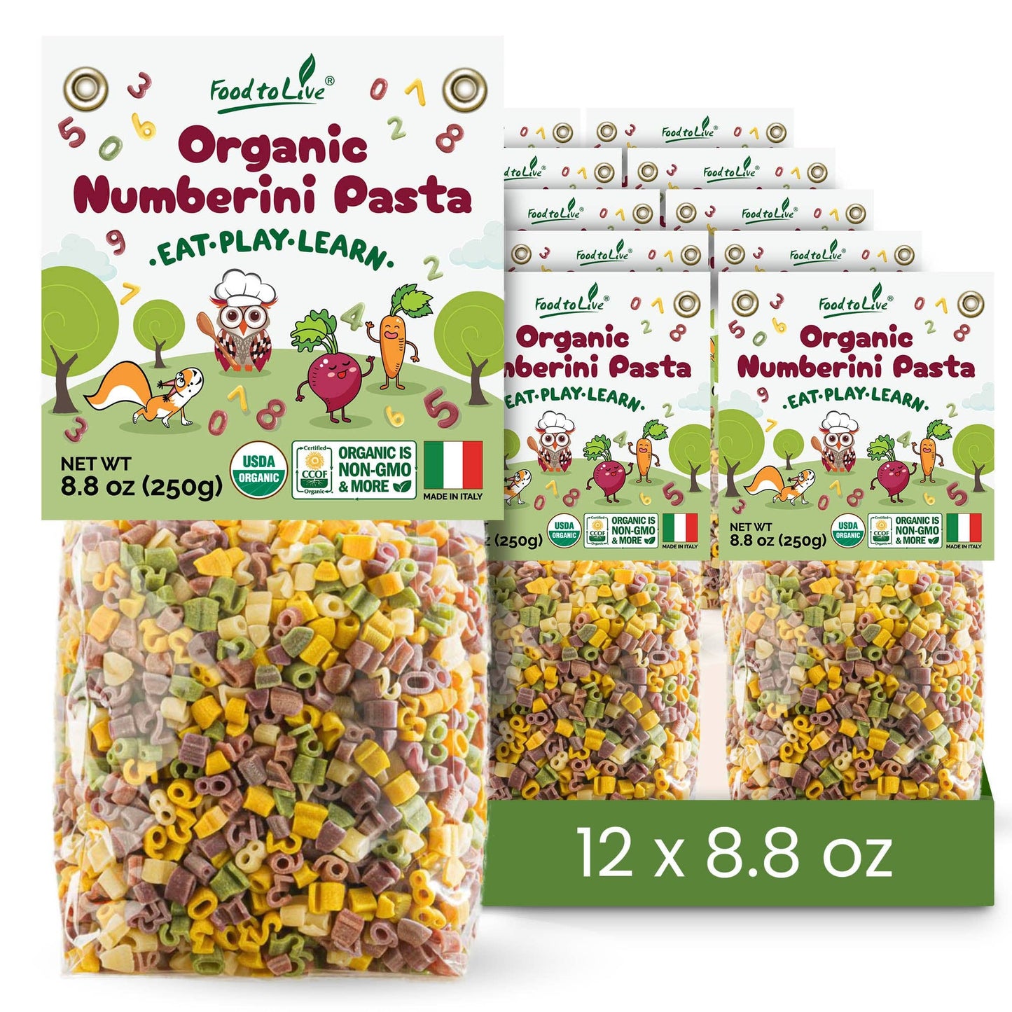 Organic Numberini Pasta, 8.8 oz(Pack of 24) - Eat Play Learn