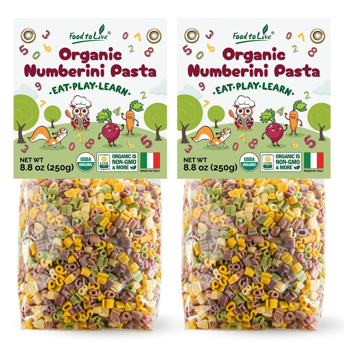 Organic Numberini Pasta, 8.8 oz(Pack of 24) - Eat Play Learn