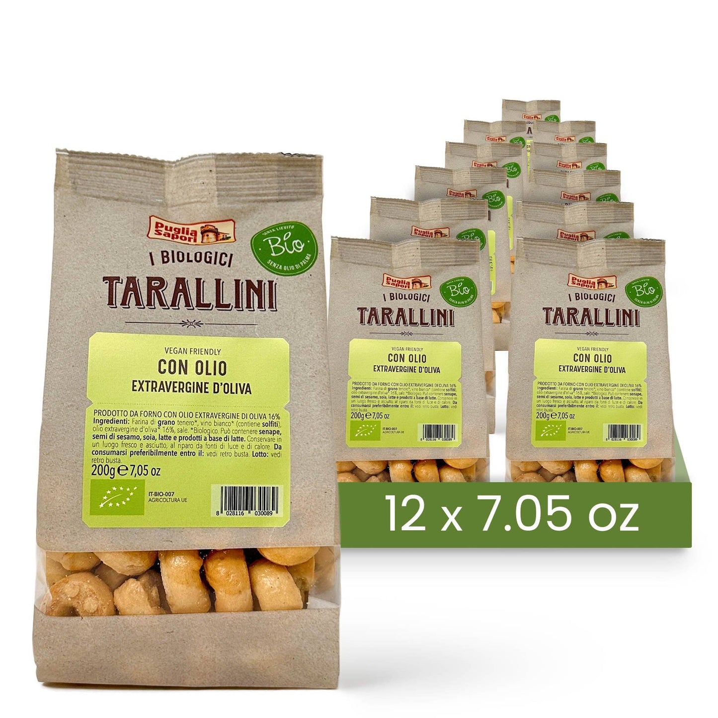 Puglia Sapori Organic Tarallini with Extra Virgin Olive Oil - 7.05oz (200 g) – Oven Baked, Cholesterol Free. Vegan