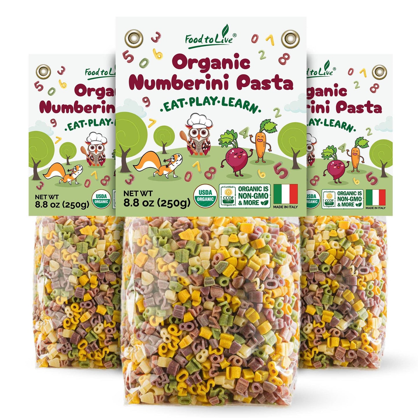 Organic Numberini Pasta, 8.8 oz(Pack of 24) - Eat Play Learn