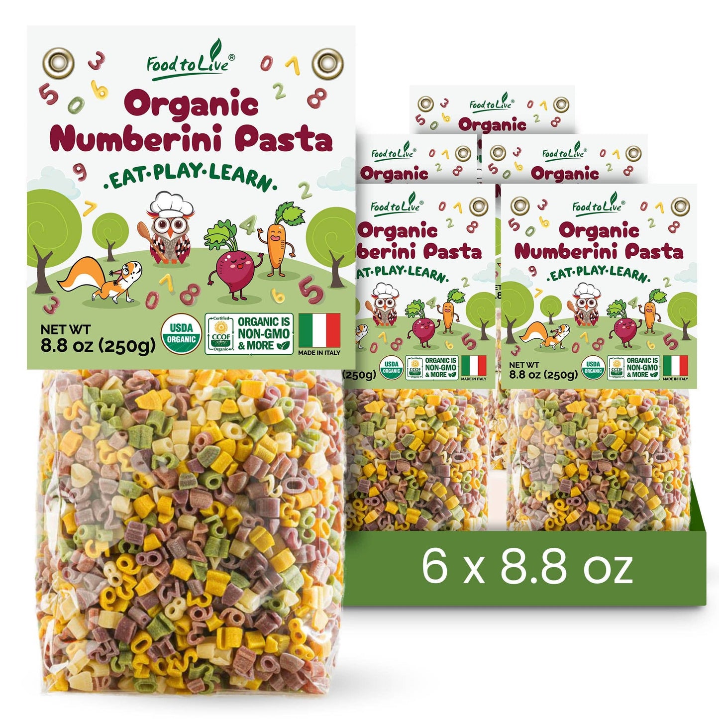 Organic Numberini Pasta, 8.8 oz(Pack of 24) - Eat Play Learn