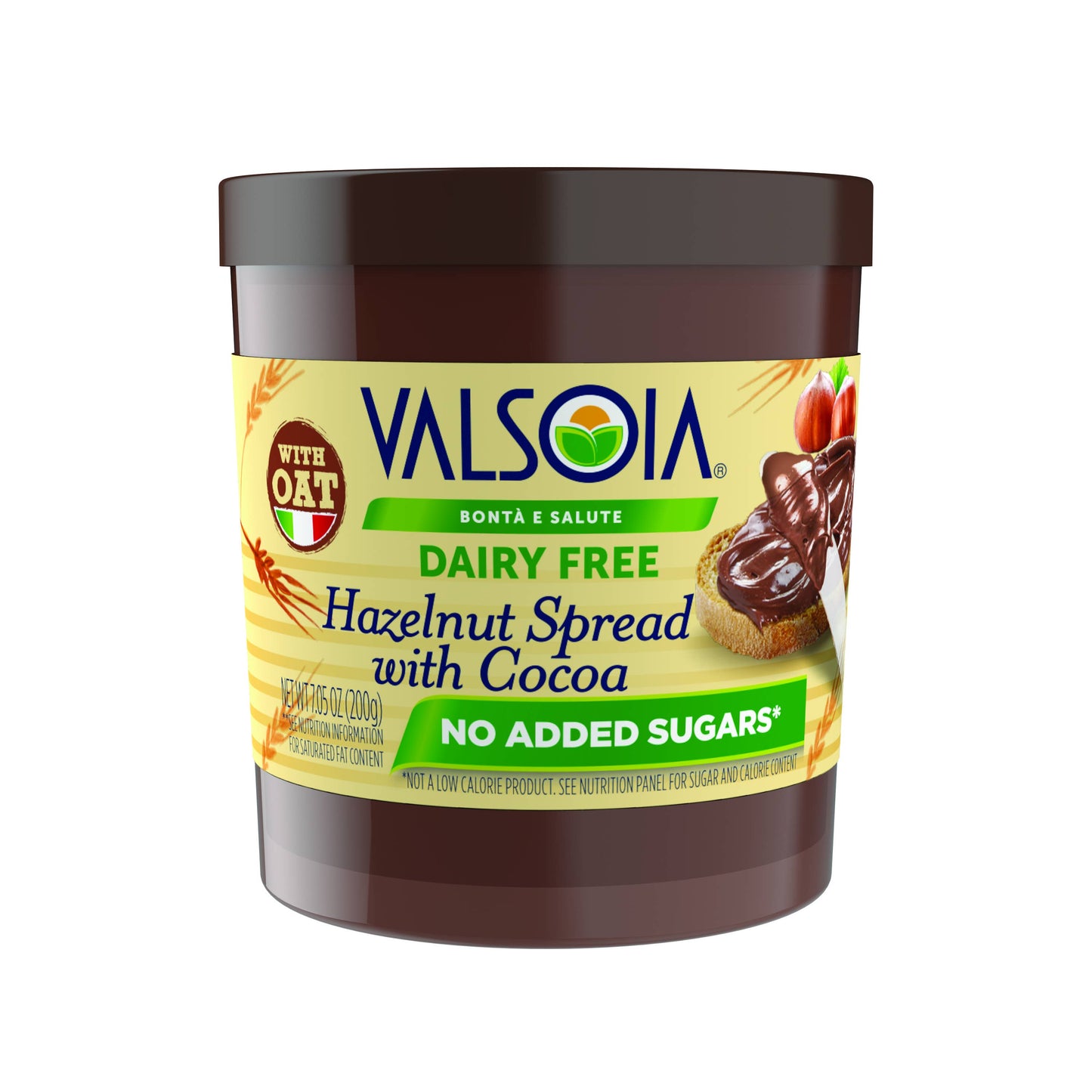 Valsoia No Added Sugar, Dairy-Free Hazelnut Spread, 7.05 oz.