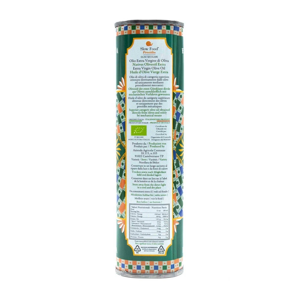 Centonze, 'Case di Latomie' Organic Extra Virgin Olive Oil, Iconic Tin (500ml/16.9 fl oz)