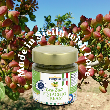 L’Oro Del Sud Pistachio Cream with Sea Salt – Sicilian Sweet & Salty Pistachio Spread, 7 oz (200g), Sweet Pistachio Butter