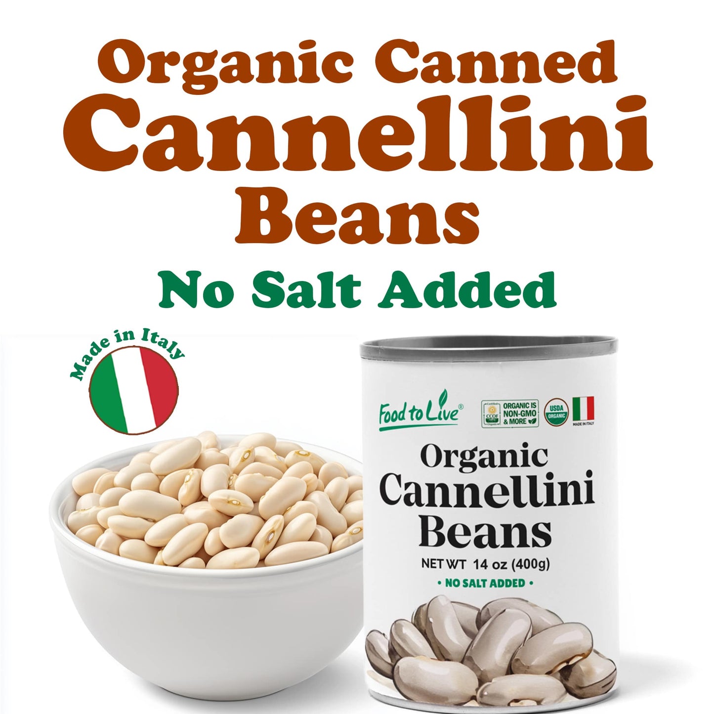 Organic Italian Canned Cannellini Beans, 14 oz