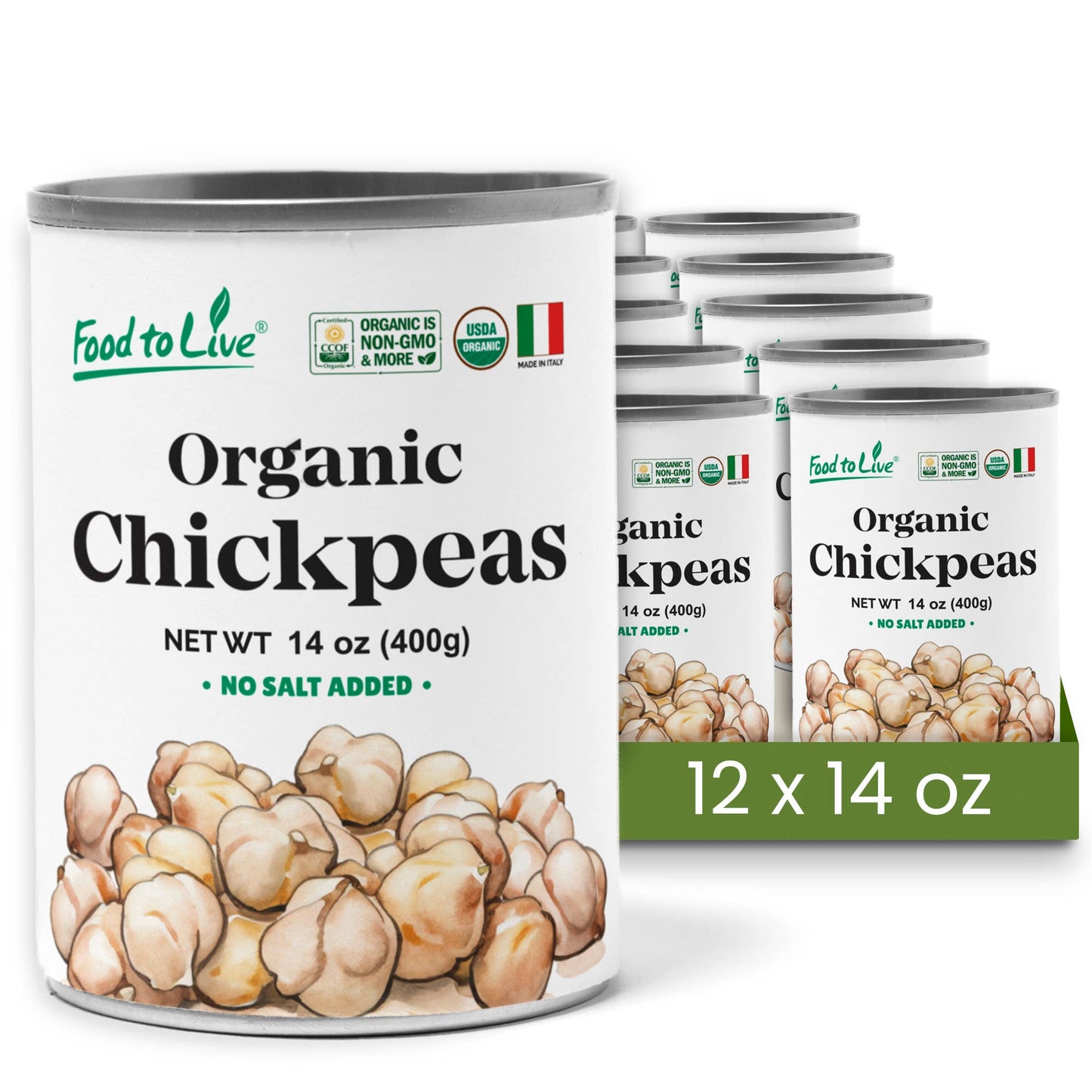 Organic Canned Chickpeas, 14 oz (Pack of 12)