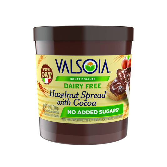 Valsoia No Added Sugar, Dairy-Free Hazelnut Spread, 7.05 oz.