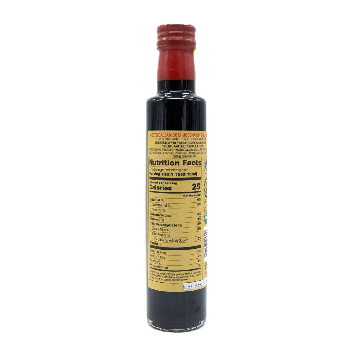 Guerzoni, Balsamic Vinegar of Modena IGP 'Red Series' Organic & Biodynamic Certified, 250 ml