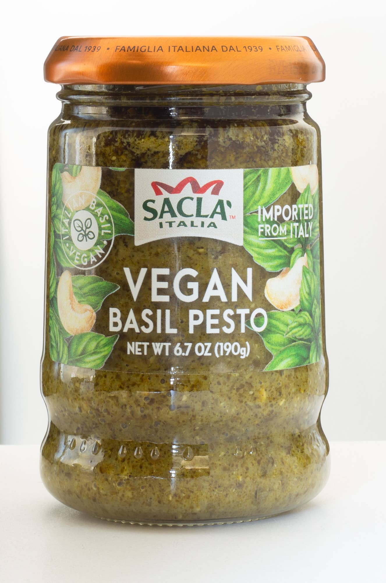 Sacla Italy Vegan Basil Pesto 6x6.7oz Dairy-Free Pasta Sauce