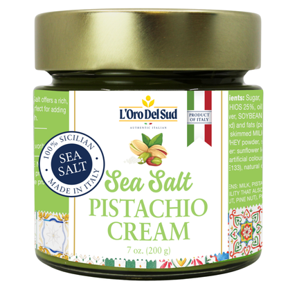 L’Oro Del Sud Pistachio Cream with Sea Salt – Sicilian Sweet & Salty Pistachio Spread, 7 oz (200g), Sweet Pistachio Butter
