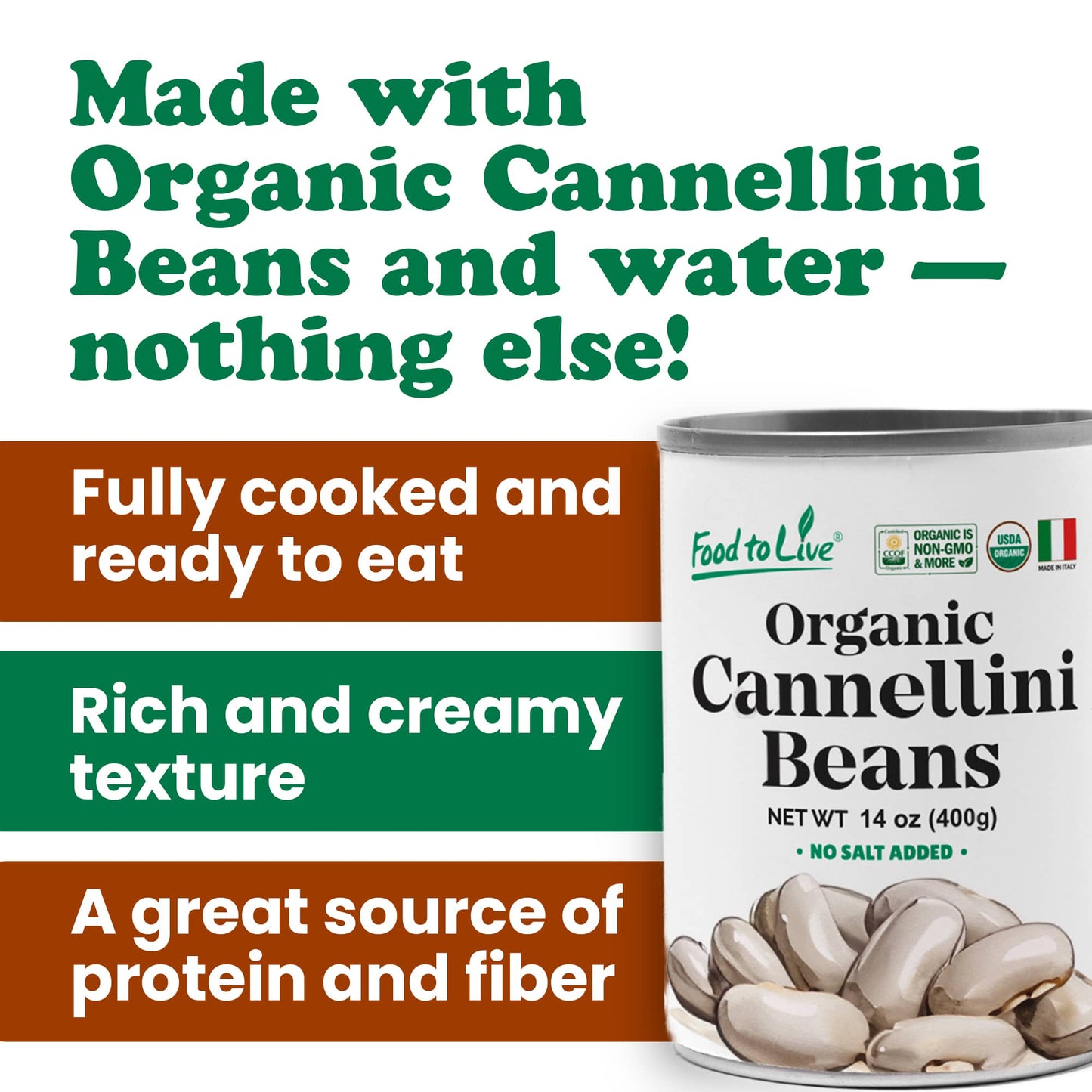 Organic Italian Canned Cannellini Beans, 14 oz